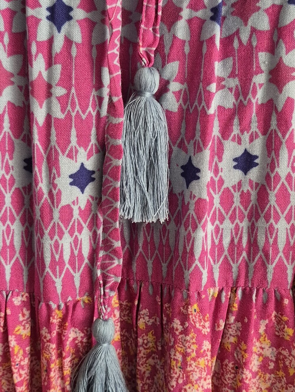 Free People Rare Feeling Pleated Boho Maxi Dress Purple Pink Floral gypsy M - Picture 12 of 13
